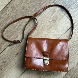 Vintage Patricia Nash Cognac Brown Genuine Leather Small Shoulder Cross…